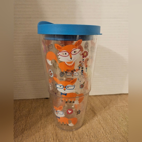 Tervis Tumbler 24 Oz Blue Lid Foxes Glasses Spring Flowers All Over Print - Picture 1 of 7